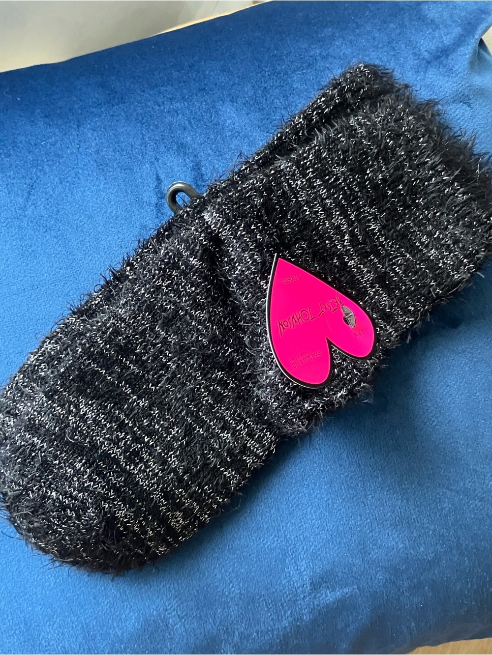 Betsey Johnson Black and silver Fuzzy anklet socks NWT